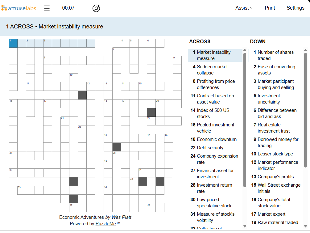 [Crossword] Economic Adventures