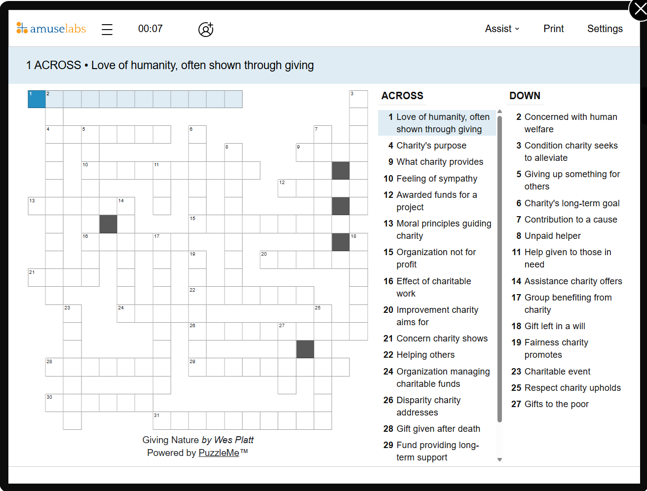 [Crossword] Giving Nature
