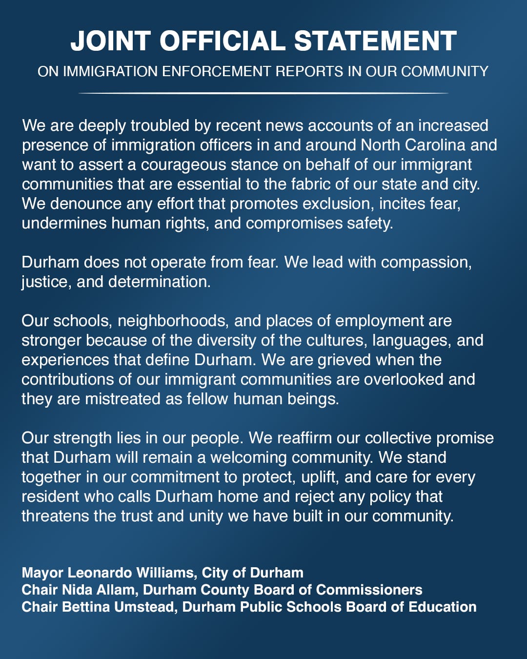 [SoDu Alert] Durham Leaders Issue Joint Statement Amid Immigration Enforcement Reports