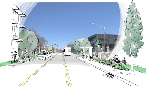 An artist's rendering of Roxboro Street in downtown Durham.