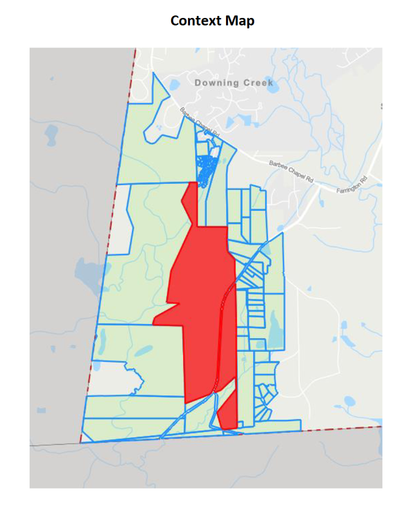 Map showing the location of Sheffield Farms in southwest Durham.