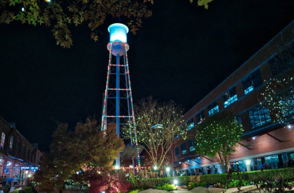 The Lucky Strike water tower at American Tobacco Campus.