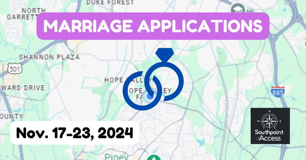 [Dearly Beloved] Durham Marriage Applications - Nov. 17-23, 2024