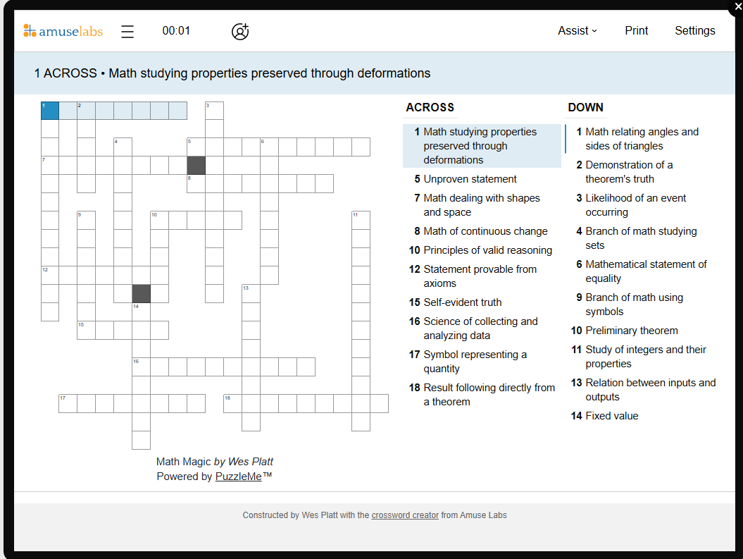 [Crossword] Math Magic