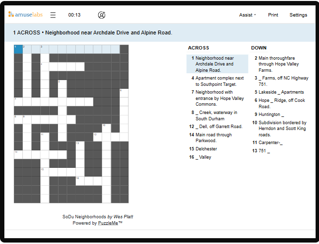 [Crossword] SoDu Neighborhoods