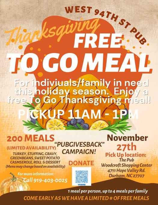 West 94th St. Pub Offering Free To-Go Thanksgiving Meals