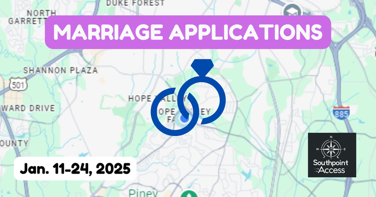 [Dearly Beloved] Durham Marriage Applications - Jan. 11-24, 2025