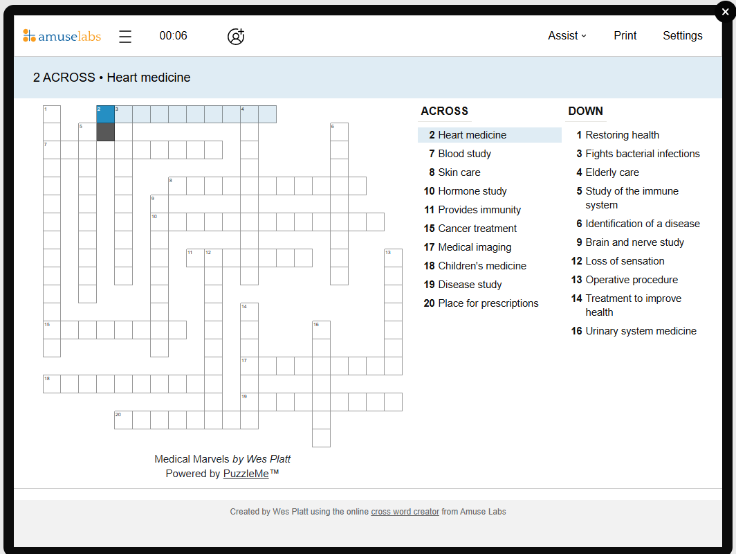 [Crossword] Medical Marvels