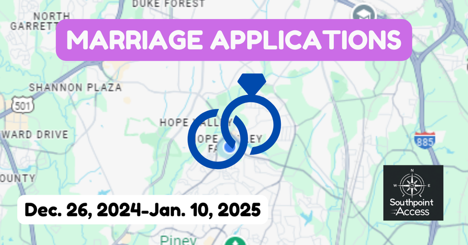 [Dearly Beloved] Durham Marriage Applications for Dec. 26, 2024-Jan. 10, 2025