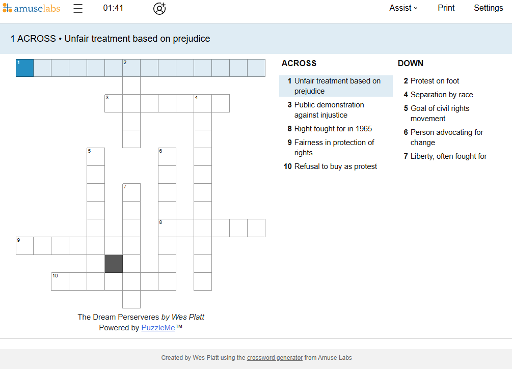 [Crossword] The Dream Perseveres