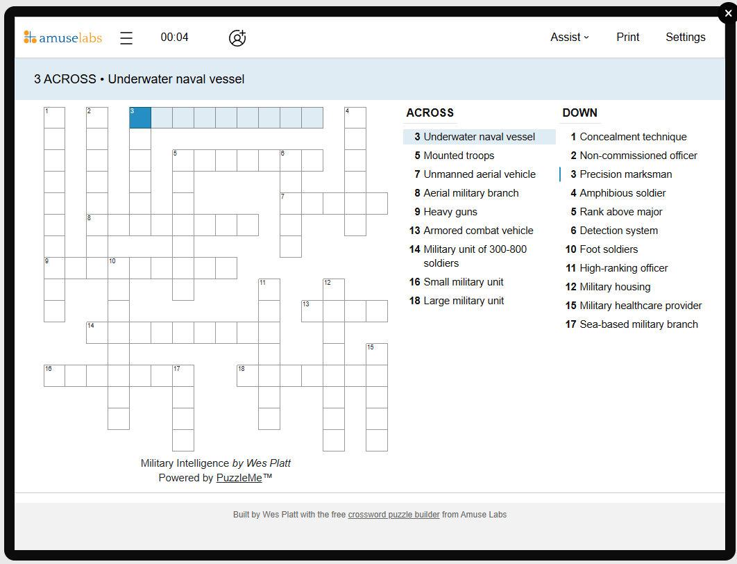 [Crossword] Military Intelligence