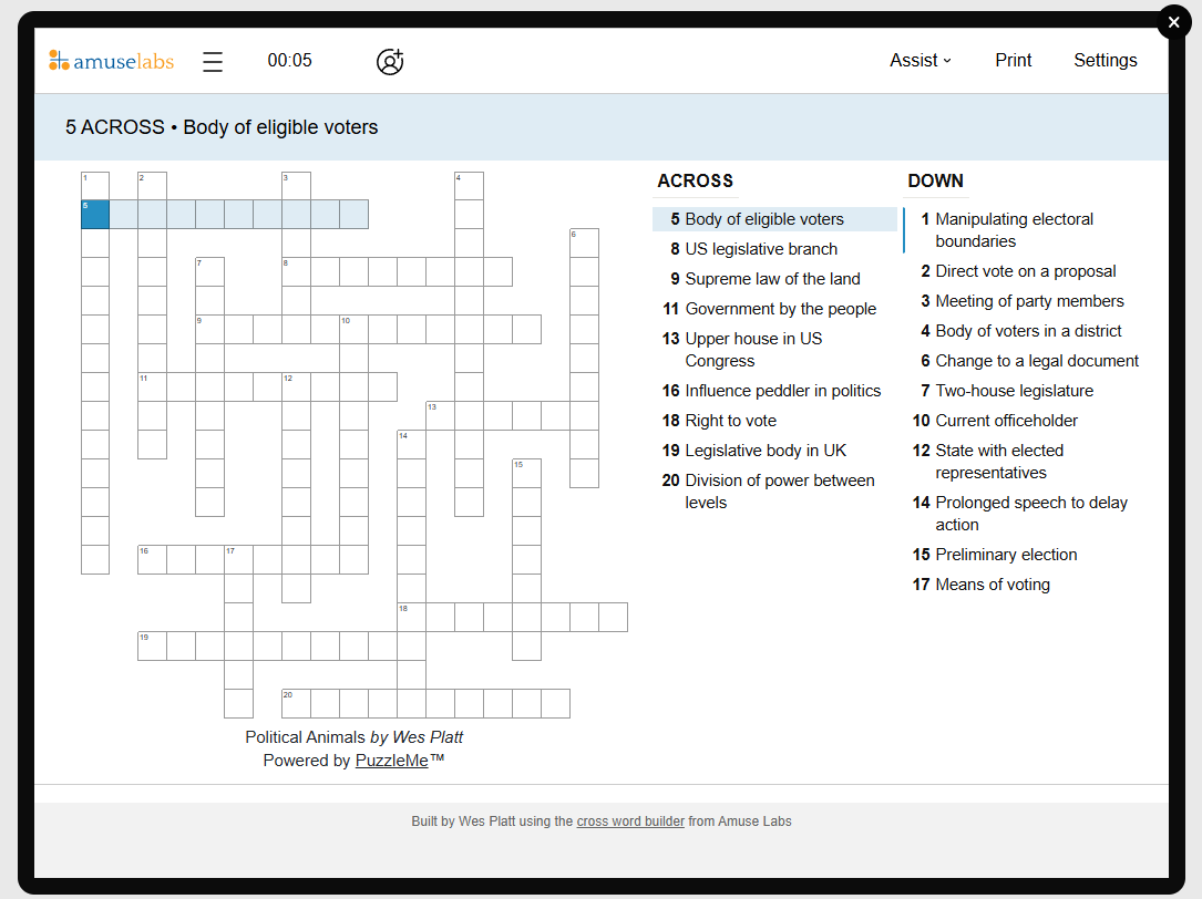 [Crossword] Political Animals